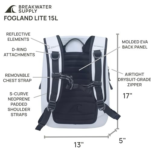 Breakwater Supply™ Fogland Lite Small Waterproof IP68 Submersible Backpack | Laptop Sleeve & Airtight Zippers for Outdoors, Surfing, Kayaking, Hiking, Cycling, Unisex TPU Dry Bag (Fog White, 15L) - Image 5
