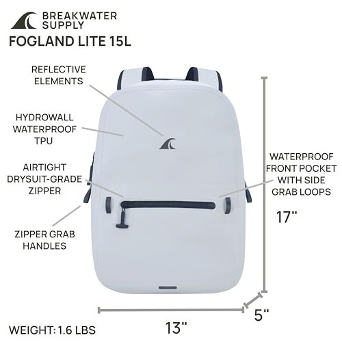 Breakwater Supply™ Fogland Lite Small Waterproof IP68 Submersible Backpack | Laptop Sleeve & Airtight Zippers for Outdoors, Surfing, Kayaking, Hiking, Cycling, Unisex TPU Dry Bag (Fog White, 15L) - Image 4
