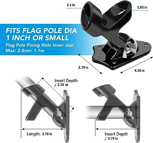 HOOPLE Flag Pole Holder, Flag Bracket, Two-Position Flag Holder Mounting Bracket for Outside House, Cast Aluminum Flag Pole Mount Rust Free Coated, All Weather Display 1" Inner Diameter - Image 5