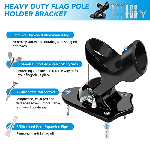 HOOPLE Flag Pole Holder, Flag Bracket, Two-Position Flag Holder Mounting Bracket for Outside House, Cast Aluminum Flag Pole Mount Rust Free Coated, All Weather Display 1" Inner Diameter - Image 2