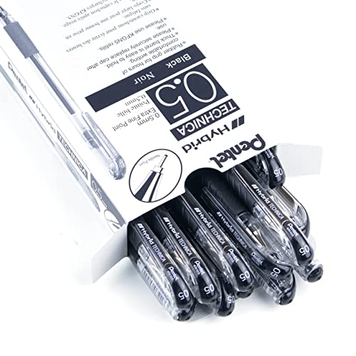Pentel قلم بنتل آرتس هايبرد تكنيكا 0.5 مم، نقطة دقيقة جداً، حبر أسود، علبة من 12 (KN105-A) - Image 3