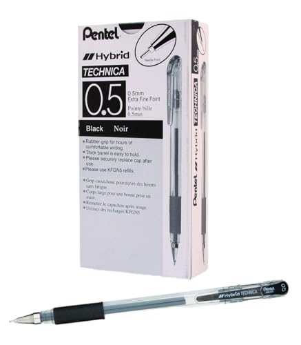 Pentel قلم بنتل آرتس هايبرد تكنيكا 0.5 مم، نقطة دقيقة جداً، حبر أسود، علبة من 12 (KN105-A) - Image 1