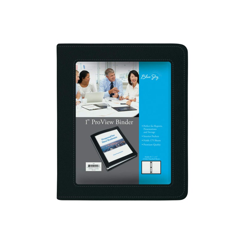 Blue Sky ProView Legacy Black 3 Ring Binder, Letter Size, 1", Textured Faux Leather Cover, Built-in Pockets, Holds 175 Sheets (94029) - Image 1