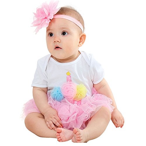Angla 2pcs Flower Headband Tutu Skirt for Newborn Baby Girl (Pink), Medium - Image 2