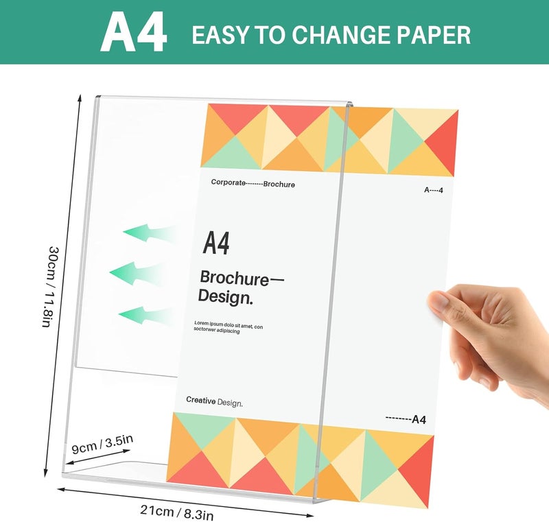 WenYa A4 Acrylic Sign Holder (10 Pack), L-Shape Perspex Display Stands, Clear Poster Leaflet Menu Holders for Office Shop Restaurant Hotel School - Image 2