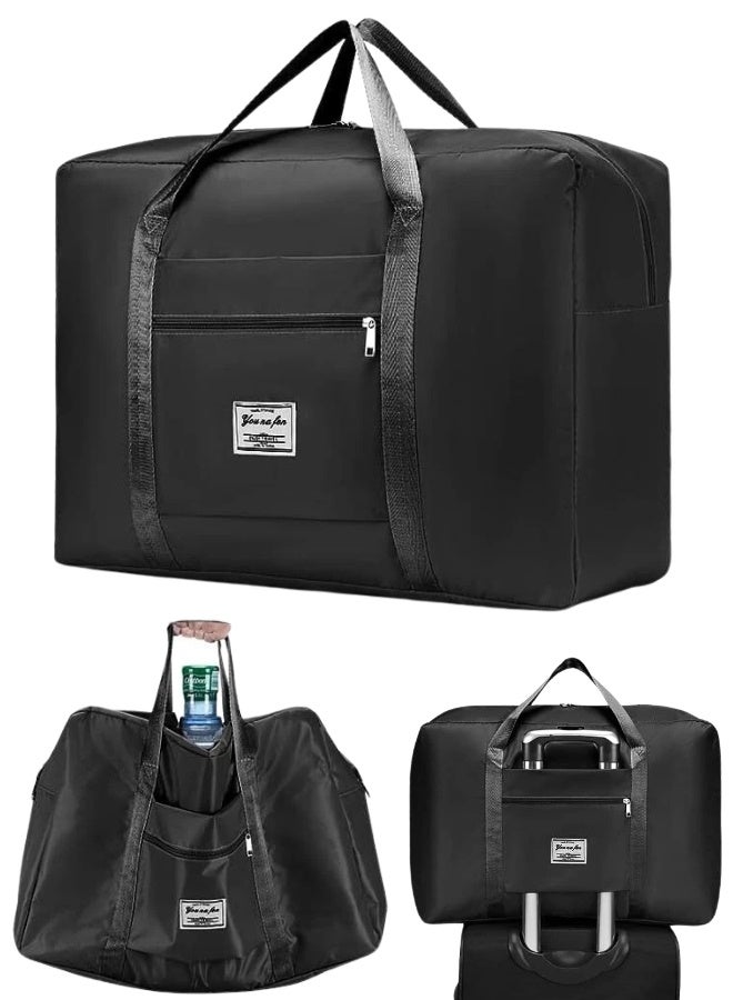 هونغ فو حقيبة سفر قابلة للطي، حقيبة يد مقاومة للماء، حقيبة يد خفيفة الوزن، حقيبة أمتعة، مناسبة للرياضة، صالة الألعاب الرياضية، العطلات، للجنسين - أسود - Image 1