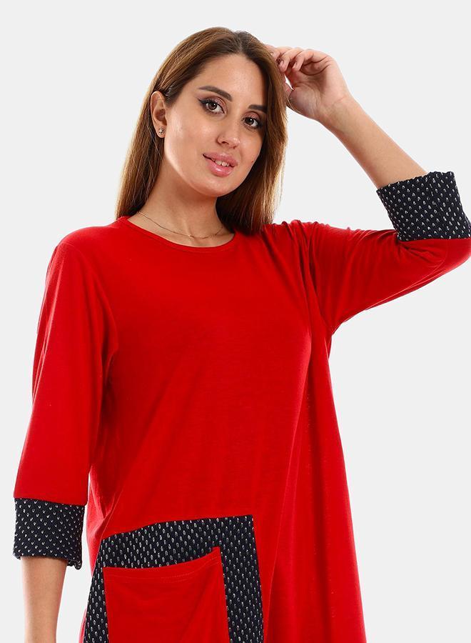 Kady Womens Glittery Details Three Quarters Sleeves Home Gown, red, XXL - Image 4