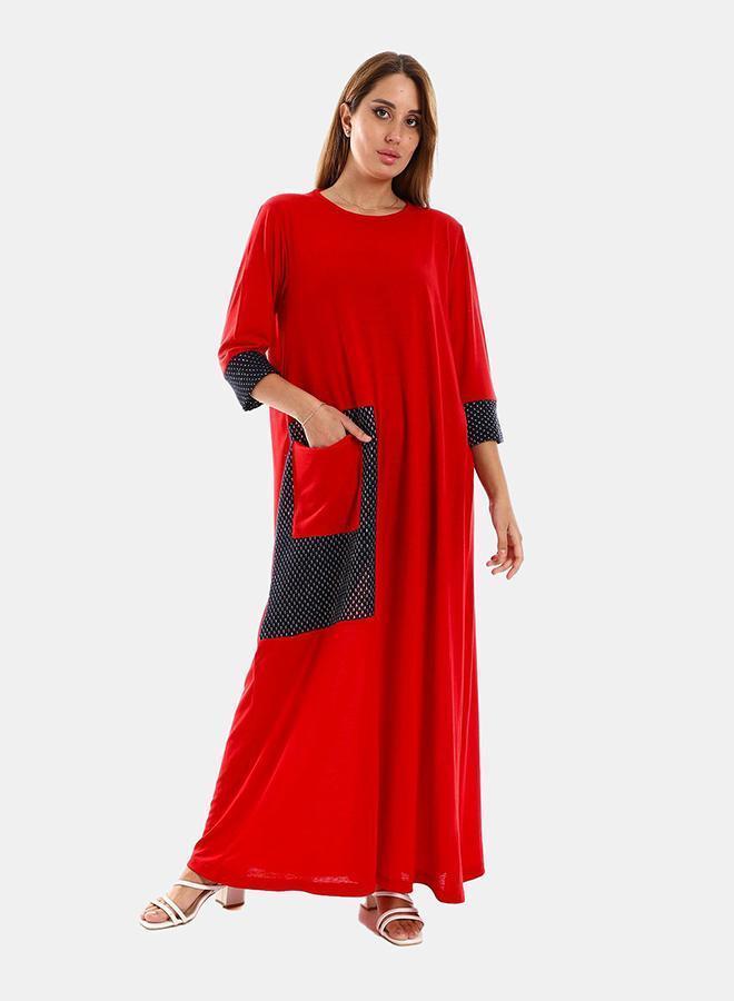 Kady Womens Glittery Details Three Quarters Sleeves Home Gown, red, XXL - Image 1