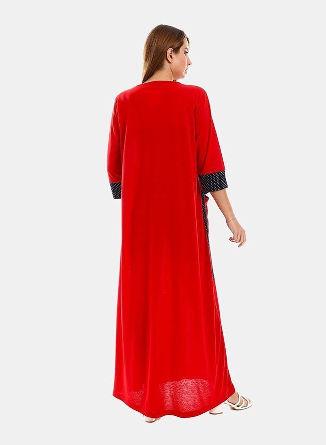 Kady Womens Glittery Details Three Quarters Sleeves Home Gown, red, XXL - Image 3