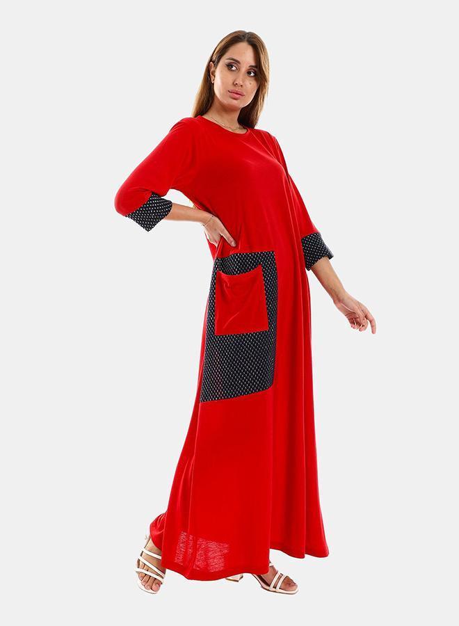 Kady Womens Glittery Details Three Quarters Sleeves Home Gown, red, XXL - Image 2
