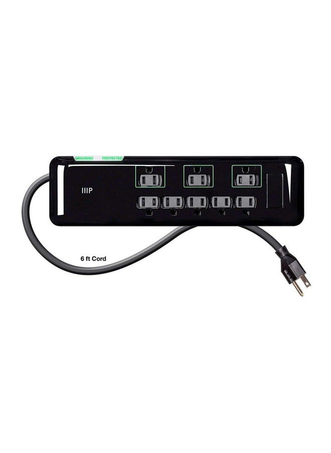Monoprice 8 Outlet Mini Surge Protector Heavy Duty Cord Ul Rated 3 420 Joules With Grounded And Protected Light Indicator 6 Feet Black  - Image 3