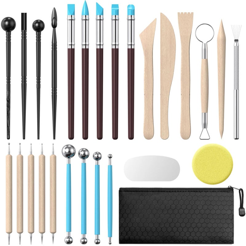 YEYETUO Clay Tools Kit 27PCS Pottery Polymer Clay Sculpting Tools Kit Air Dry Clay Modeling Tools Set for Adults Pottery Craft Carving Shaping Dotting Molding - Image 3