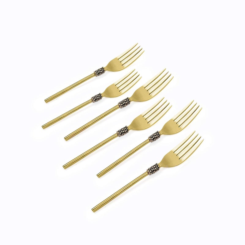 Ellementry Masai Table Fork Set of 6 Color Gold Brass Kitchenware VersatileFork Set Decor Handcrafted Sustainable Food Safe Gifting - Image 5