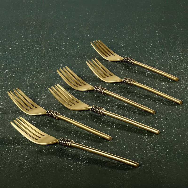 Ellementry Masai Table Fork Set of 6 Color Gold Brass Kitchenware VersatileFork Set Decor Handcrafted Sustainable Food Safe Gifting - Image 2