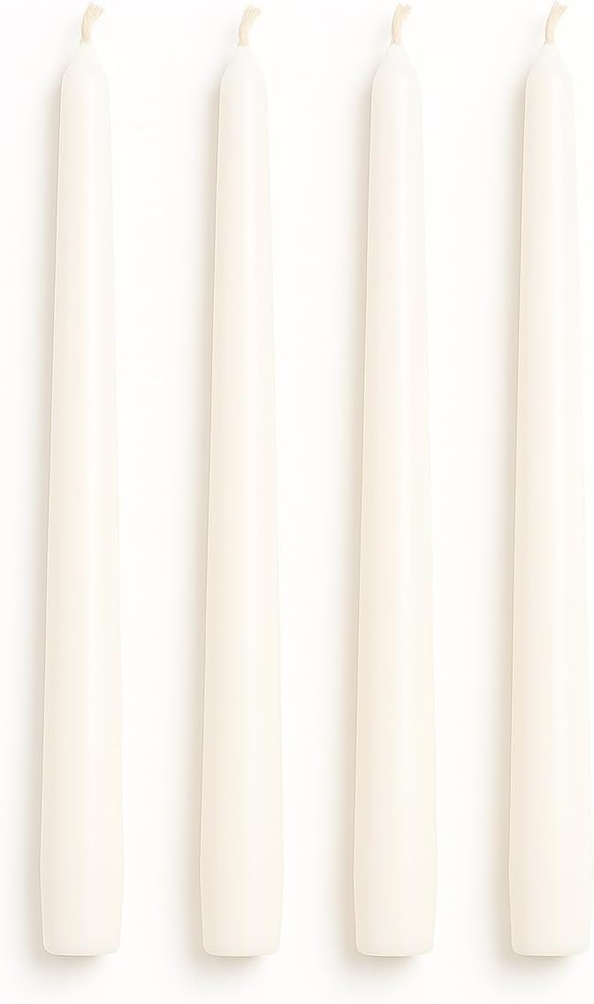 Dinil White Taper Candles – 10 Inch Tapered Candles Set of 4 – Unscented Taper Candles – Decorative Long Candlesticks for Decoration, Festival, Dinner, Party – Long Burning Time – White - Image 1