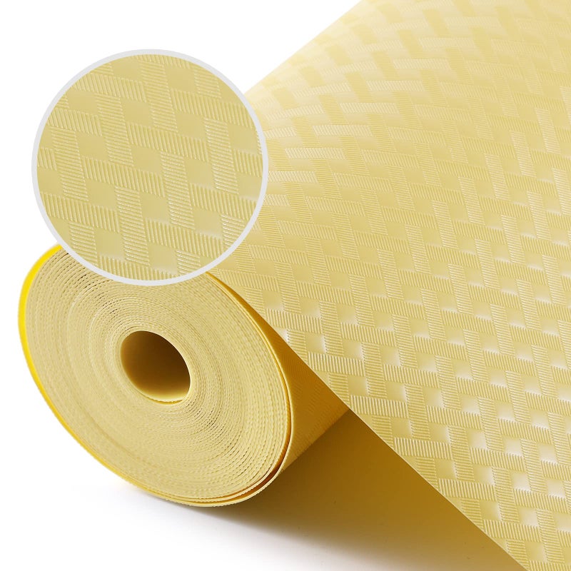 Shelf Liners for Kitchen Cabinets Refrigerator Liners Waterproof  OilProof Kitchen Cupboard Liner Non Adhesive Drawer Mats Non Adhesive Cabinet Liners for Shelves Yellow Beige 118 x 118 Inches