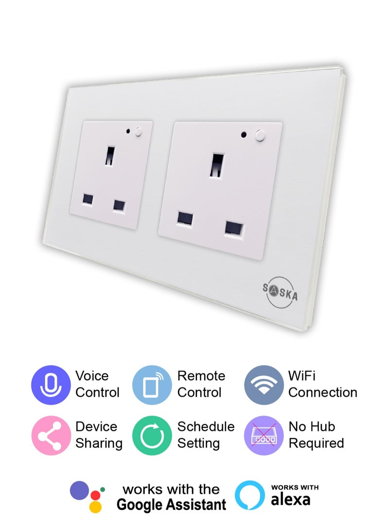 SASKA Smart WiFi Wall Socket Glass Panel Outlet Remotely Controlled Works with Voice Assistant | No Hub Required - Image 1