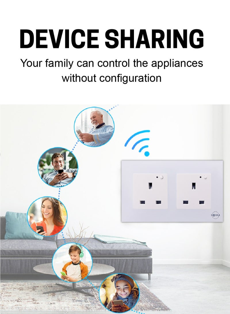 SASKA Smart WiFi Wall Socket Glass Panel Outlet Remotely Controlled Works with Voice Assistant | No Hub Required - Image 5