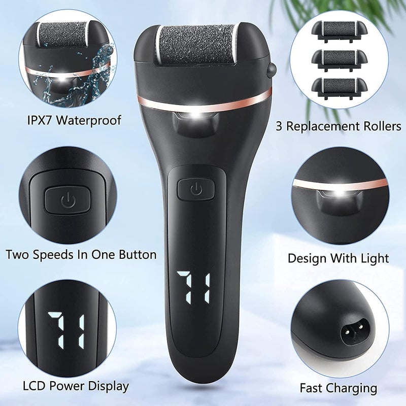 DMG Electric Callus Remover for Feet, Rechargeable Pedicure Tools Foot Care Feet File, 13 in 1 Callous Remover Kit for Remove Cracked Heels and Dead Skin, with 3 Roller Heads 2 Speed, Battery Display - Image 2