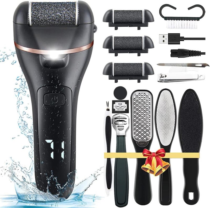 DMG Electric Callus Remover for Feet, Rechargeable Pedicure Tools Foot Care Feet File, 13 in 1 Callous Remover Kit for Remove Cracked Heels and Dead Skin, with 3 Roller Heads 2 Speed, Battery Display - Image 1