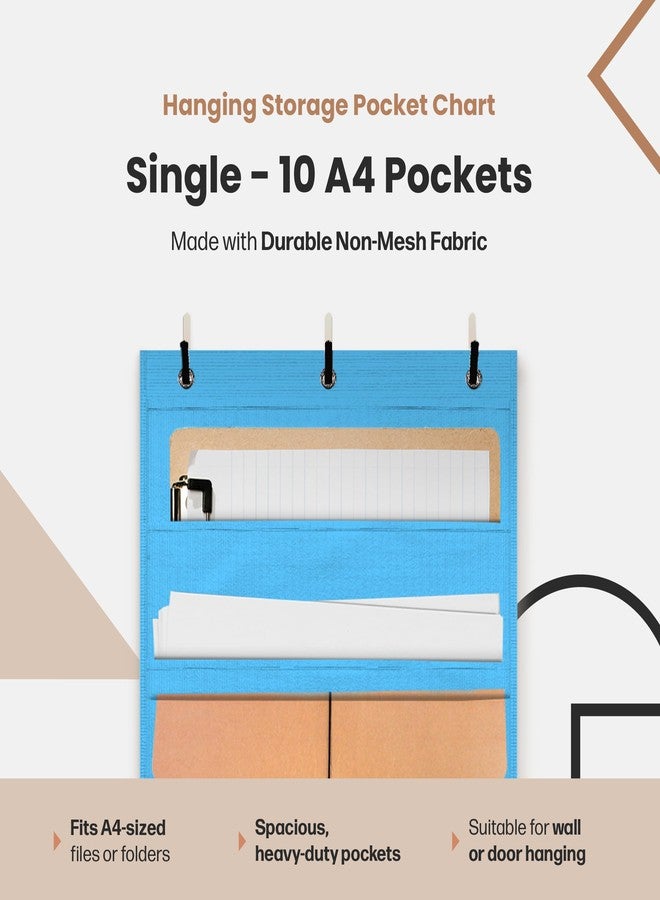 Hippo Creation Storage Pocket Chart for Classroom, 10 Pocket Storage Organizer with 3 Over-Door Hangers, Hanging Wall Organizer for File Folders, School Mailbox, Home Office Papers - Clear Blue - Image 2
