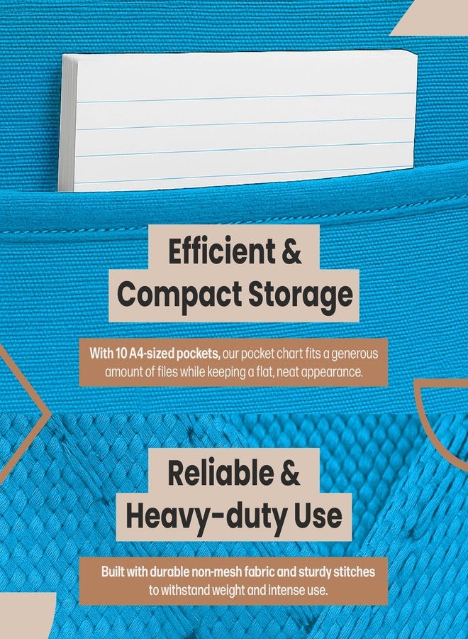 Hippo Creation Storage Pocket Chart for Classroom, 10 Pocket Storage Organizer with 3 Over-Door Hangers, Hanging Wall Organizer for File Folders, School Mailbox, Home Office Papers - Clear Blue - Image 4