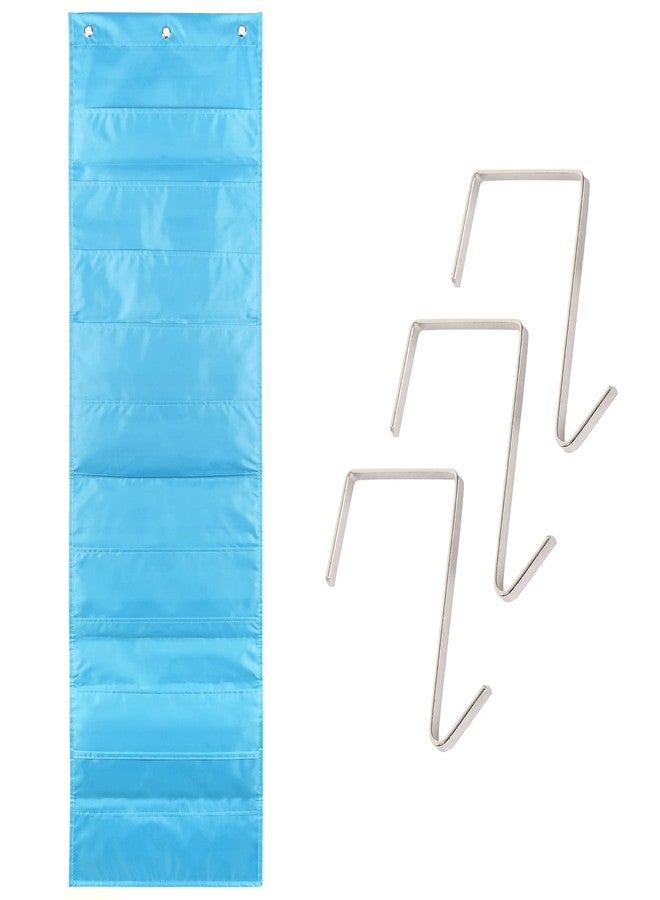 Hippo Creation Storage Pocket Chart for Classroom, 10 Pocket Storage Organizer with 3 Over-Door Hangers, Hanging Wall Organizer for File Folders, School Mailbox, Home Office Papers - Clear Blue - Image 1