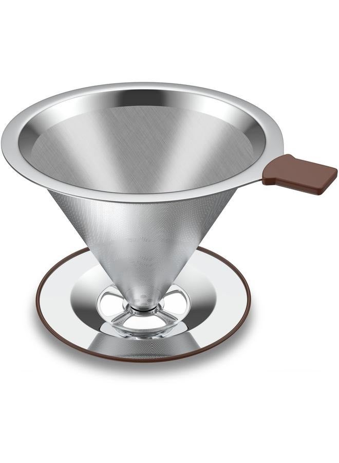 Pour Over Coffee Maker, Reusable Paperless Coffee Filter,Stainless Steel Drip Cone Brew Coffee Strainer,With Non-slip rubber ring & handle,drip coffee maker 3-4 Cup - Image 1