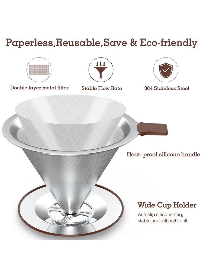 Pour Over Coffee Maker, Reusable Paperless Coffee Filter,Stainless Steel Drip Cone Brew Coffee Strainer,With Non-slip rubber ring & handle,drip coffee maker 3-4 Cup - Image 2