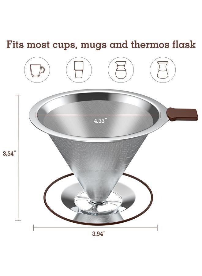 Pour Over Coffee Maker, Reusable Paperless Coffee Filter,Stainless Steel Drip Cone Brew Coffee Strainer,With Non-slip rubber ring & handle,drip coffee maker 3-4 Cup - Image 3
