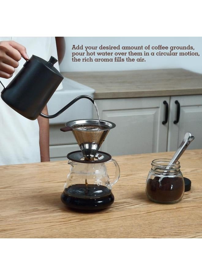Pour Over Coffee Maker, Reusable Paperless Coffee Filter,Stainless Steel Drip Cone Brew Coffee Strainer,With Non-slip rubber ring & handle,drip coffee maker 3-4 Cup - Image 4