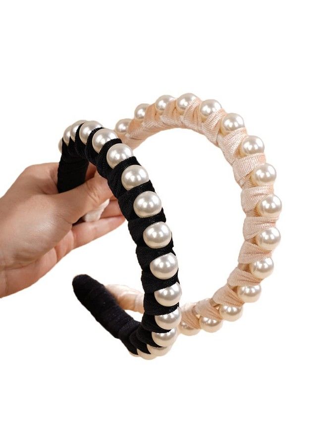 Wiwpar Pearl Headbands Velvet Hair Hoop With Pearls Elegant Pearl Head Band No Slip Fashion Hair Accessories For Women Girls (Black) - Image 2