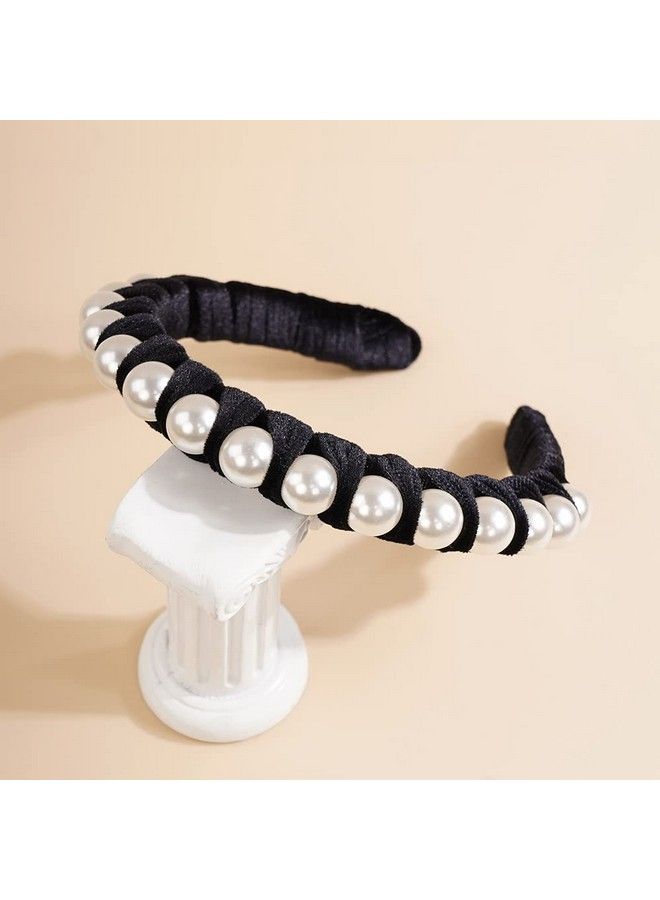 Wiwpar Pearl Headbands Velvet Hair Hoop With Pearls Elegant Pearl Head Band No Slip Fashion Hair Accessories For Women Girls (Black) - Image 3