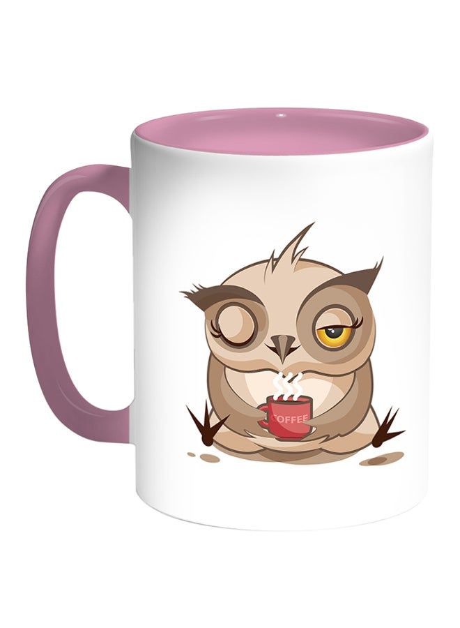RKN Owl Printed Coffee Mug White/Pink 11ounce - Image 2