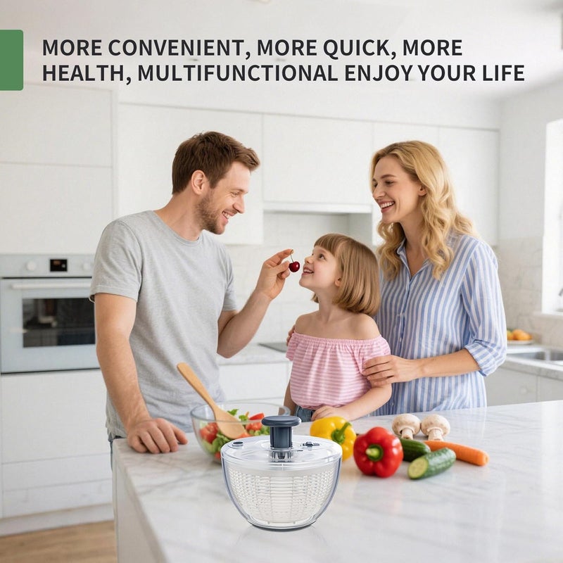 iETH Salad Spinner Large, Fruit Washing Bowl with Strainer, Quick and Easy Use Lettuce Spinner, Fruits and Vegetables Washer, Lettuce Salad Dryer, Kitchen Essentials (6L/6.34Qt) - Image 2