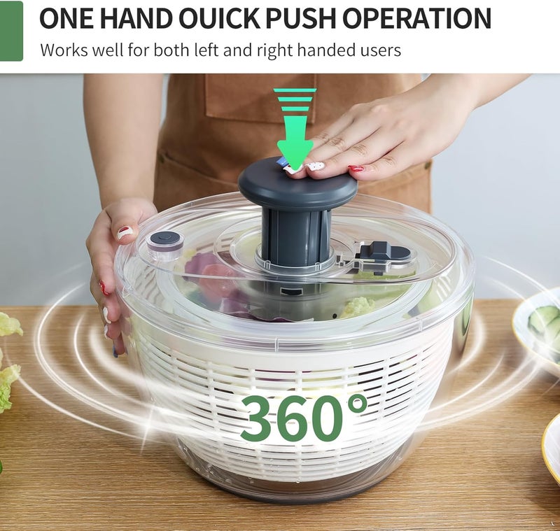 iETH Salad Spinner Large, Fruit Washing Bowl with Strainer, Quick and Easy Use Lettuce Spinner, Fruits and Vegetables Washer, Lettuce Salad Dryer, Kitchen Essentials (6L/6.34Qt) - Image 3