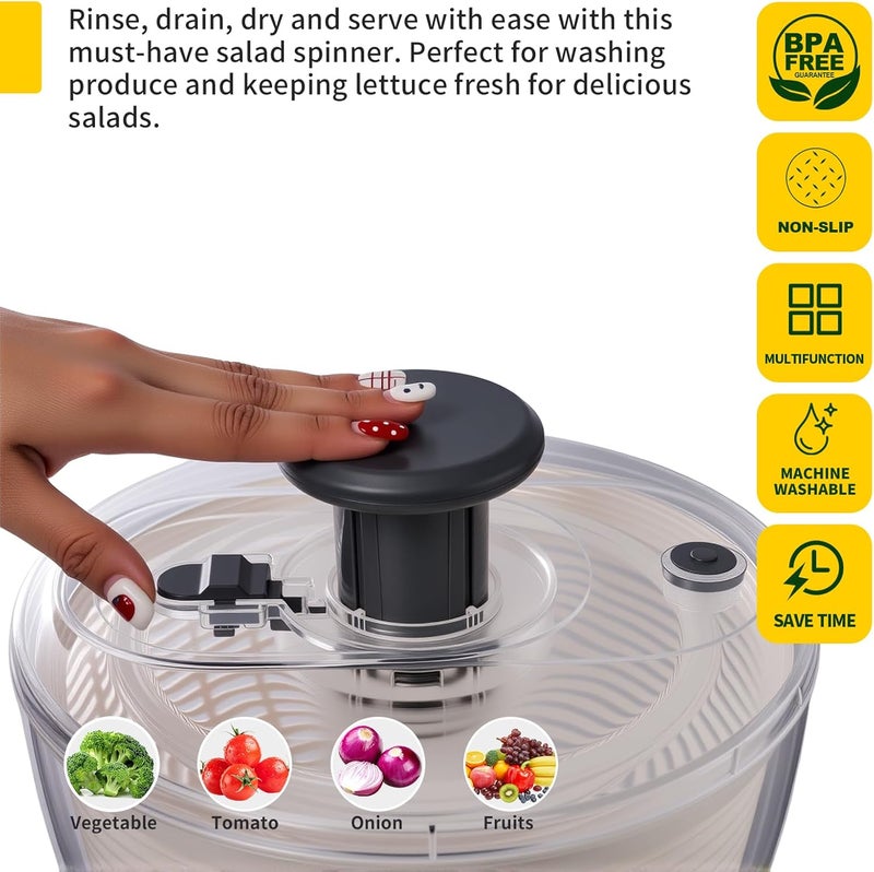 iETH Salad Spinner Large, Fruit Washing Bowl with Strainer, Quick and Easy Use Lettuce Spinner, Fruits and Vegetables Washer, Lettuce Salad Dryer, Kitchen Essentials (6L/6.34Qt) - Image 5