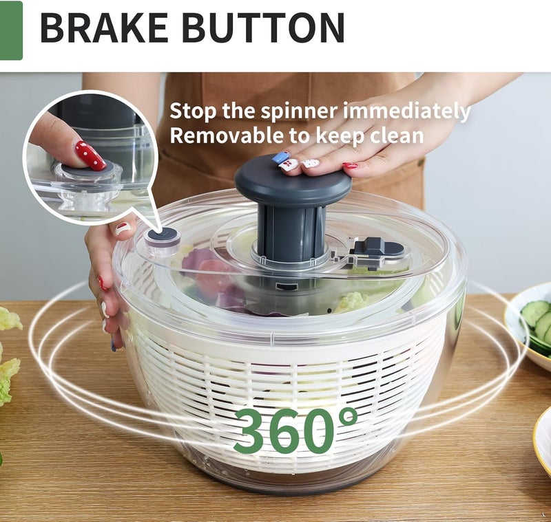 iETH Salad Spinner Large, Fruit Washing Bowl with Strainer, Quick and Easy Use Lettuce Spinner, Fruits and Vegetables Washer, Lettuce Salad Dryer, Kitchen Essentials (6L/6.34Qt) - Image 4