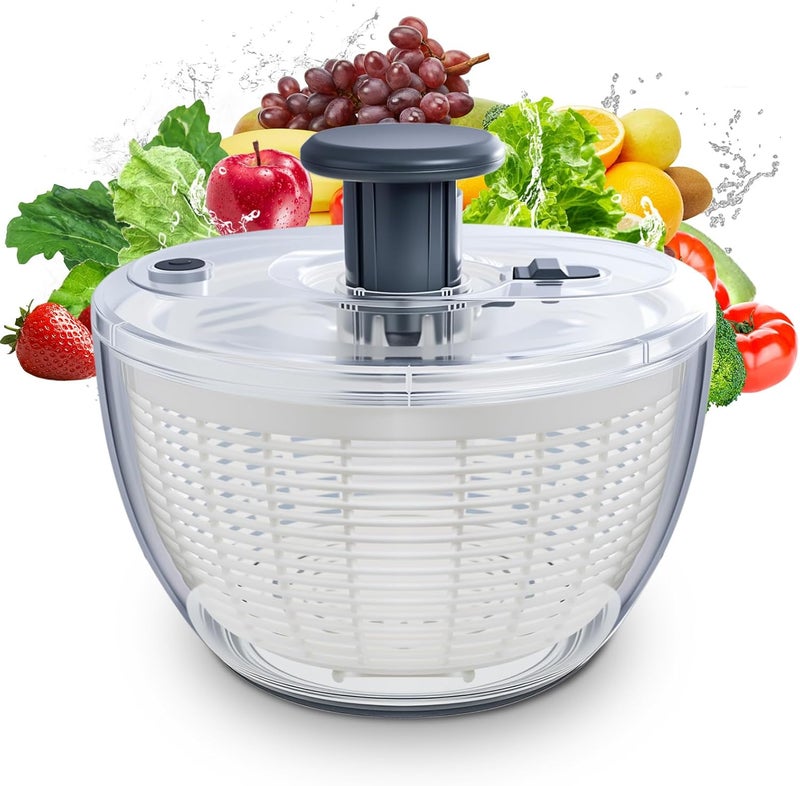 iETH Salad Spinner Large, Fruit Washing Bowl with Strainer, Quick and Easy Use Lettuce Spinner, Fruits and Vegetables Washer, Lettuce Salad Dryer, Kitchen Essentials (6L/6.34Qt) - Image 1