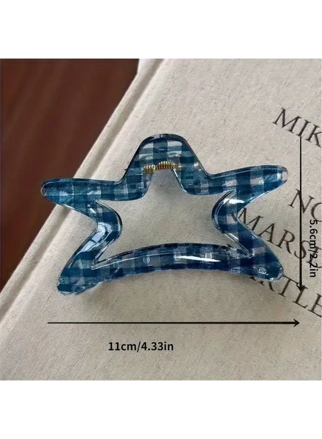 Blue Plaid Star Hair Clips For Women Durable Plastic Hairpins Secure Hold For Thick Hair - Image 4
