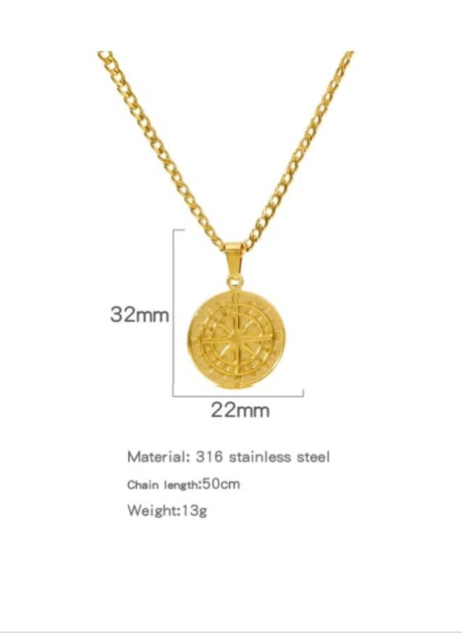 Metallic Compass Pendant Double Layer Necklace. Titanium Steel Electroplated Color Preserving Keel Chain for Men 【silver】  - Image 4