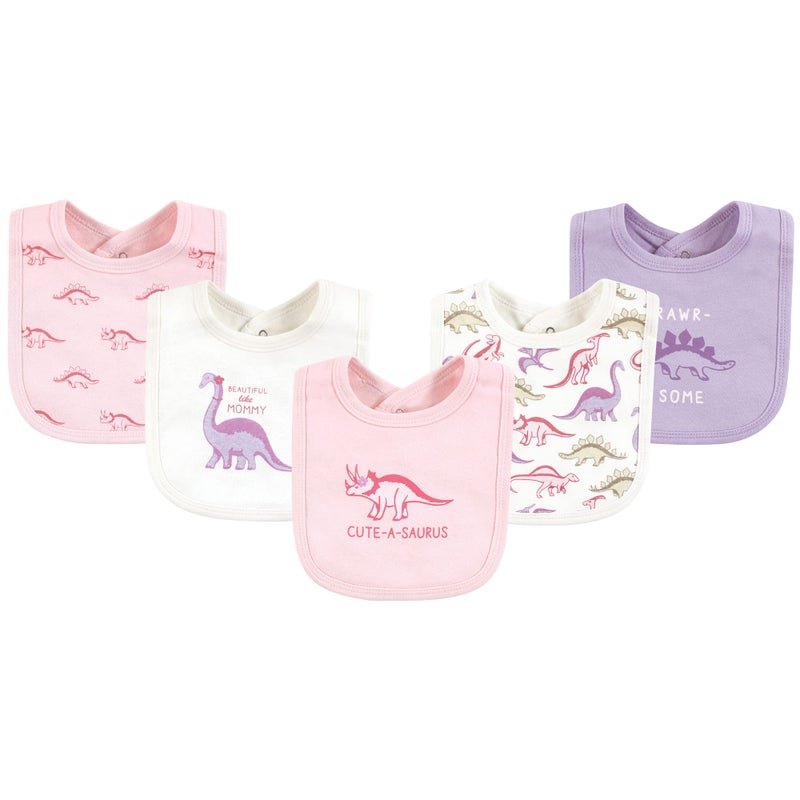 Touched by Nature Unisex Baby Organic Cotton Bibs, Retro Dino, One Size - Image 1