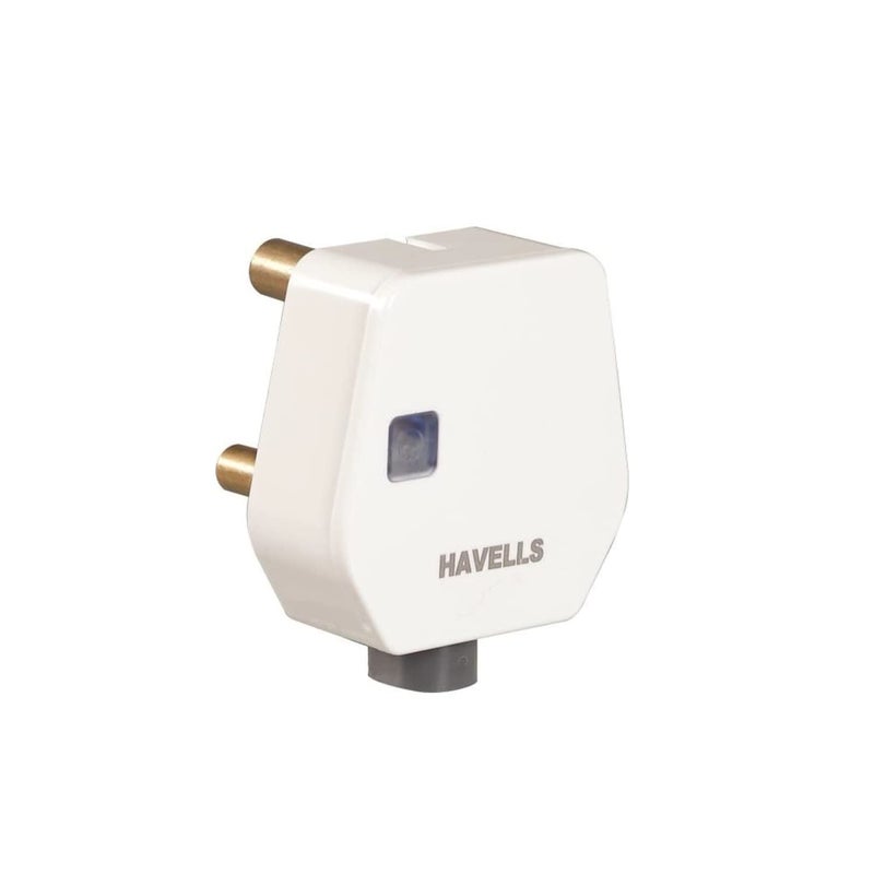 Havells قابس 16A ثقيل الوزن من البلاستيك البولي كربونات 3 دبابيس مع مؤشر LED، معتمد من ISI مع دبابيس نحاسية مطلية بالنيكل، مثالي للمكيفات والسخانات مع تقييم رضا العملاء العالي (أبيض) - Image 1