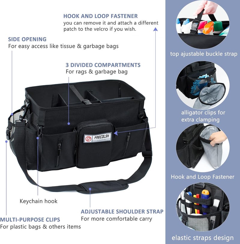 FRECOLSH Large Cleaning Supplies Organizer-Cleaning Caddy Organizer With Handles & Shoulder Strap-Cleaning Bags for Cleaning Suppliers-Housekeepers Wearable Cleaning Tote Upgraded Black - Image 3