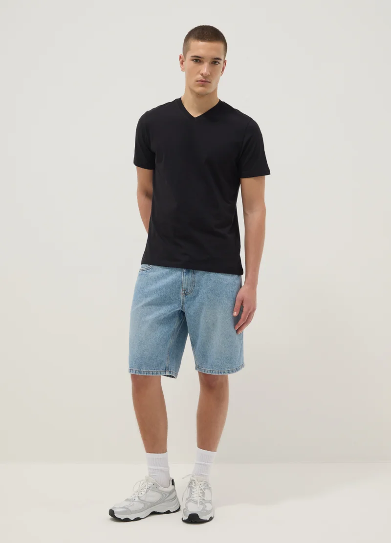 Ovs OVS Blue Denim Bermuda Shorts In Cotton Blend, Regular Fit