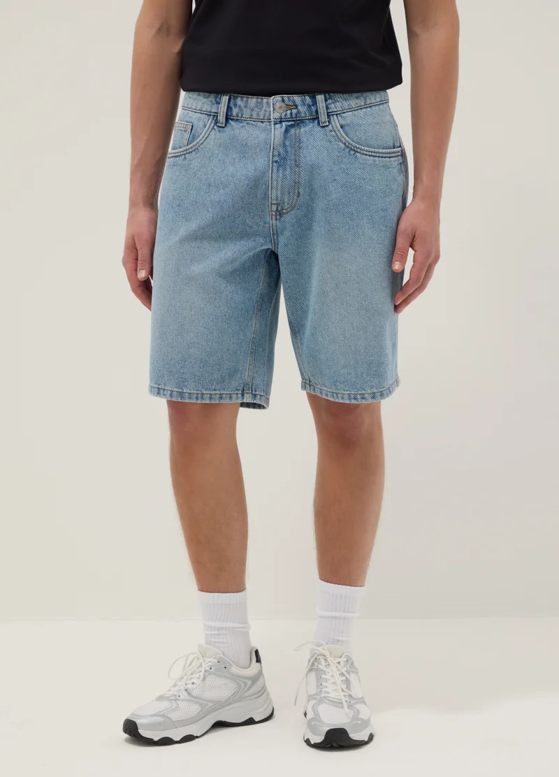 Ovs OVS Blue Denim Bermuda Shorts In Cotton Blend, Regular Fit