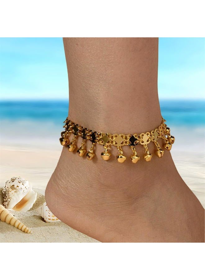 OIDIMS Boho Jingling Bell Anklet for Women Gold Plated Tassel Bracelet Adjustable Barefoot Chain with Vintage Dangling Sounds Bells Beads Indian Gypsy Beach Fashion Jewelry Summer Fashion Charm - Image 2