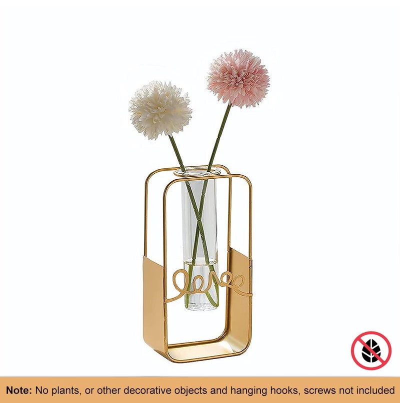 FURN ASPIRE Furn Aspire Glass Metal Frame Stand Flower Vase for Office Home Decoration and Environment Note Plants Decorative Objects Not Included Rectangle - Image 3