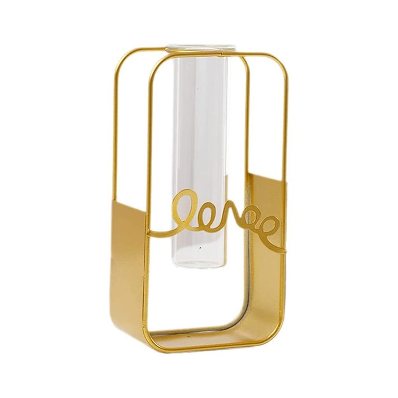 FURN ASPIRE Furn Aspire Glass Metal Frame Stand Flower Vase for Office Home Decoration and Environment Note Plants Decorative Objects Not Included Rectangle - Image 1
