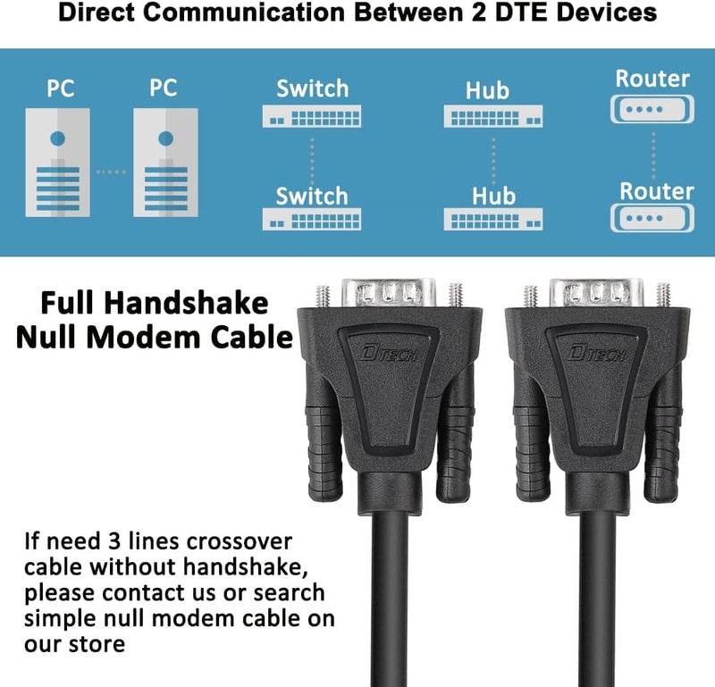 D-tech DB9 RS232 Serial Cable Male to Female Null Modem Cord Full Handshaking 7 Wire Crossover for Data Communication Computer Switch Router (3M) - Image 4